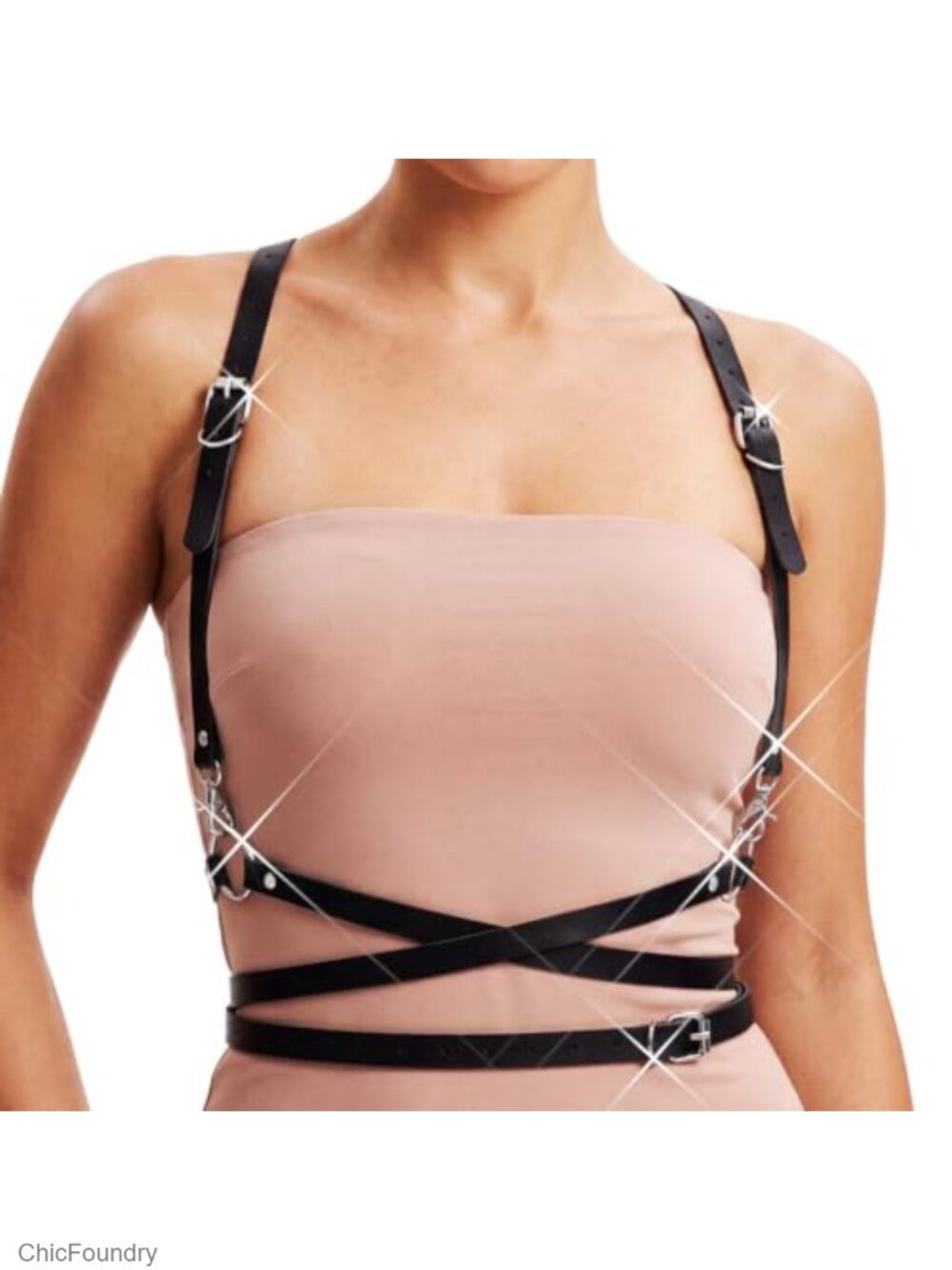Plus Size Adjustable Faux Leather Harness Belt Punk Goth Waist Cincher for Women